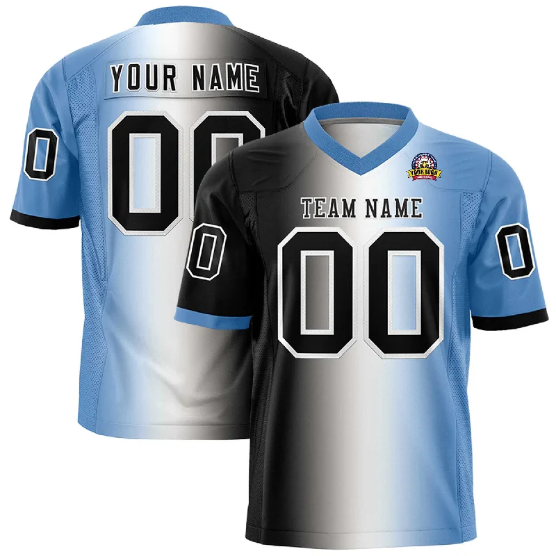 Custom Black White-Light Blue Personalized Gradient Fashion Authentic Football Jersey