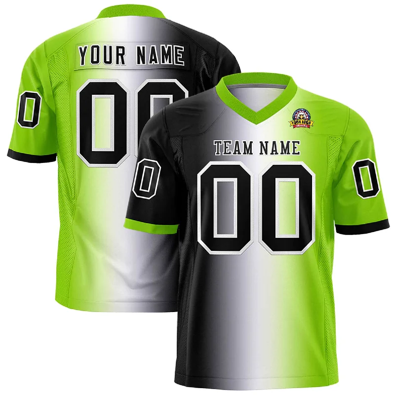 Custom Black White-Neon Green Personalized Gradient Fashion Authentic Football Jersey