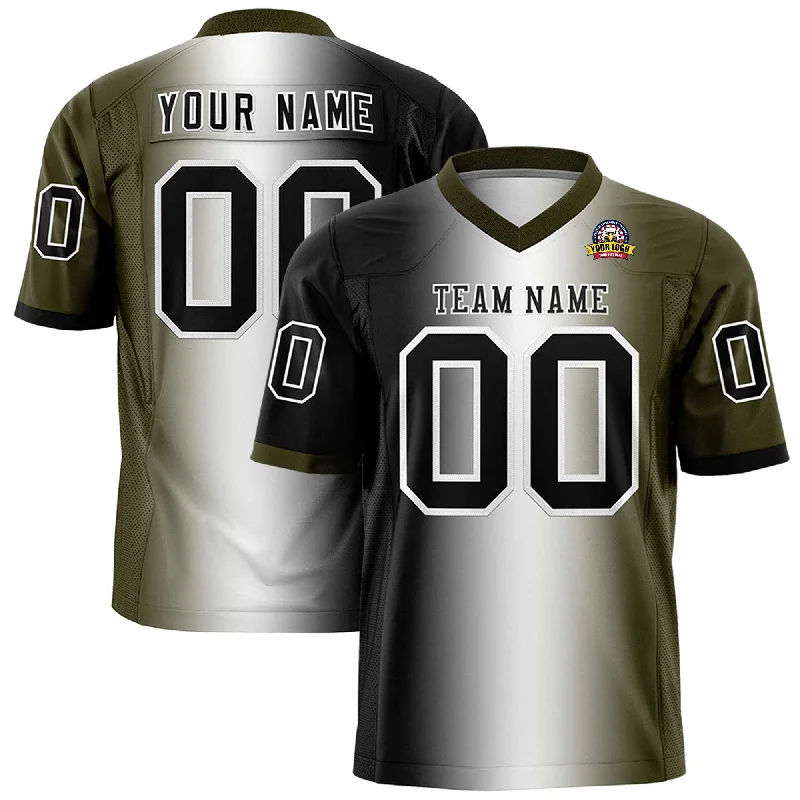 Custom Black White-Olive Personalized Gradient Fashion Authentic Football Jersey