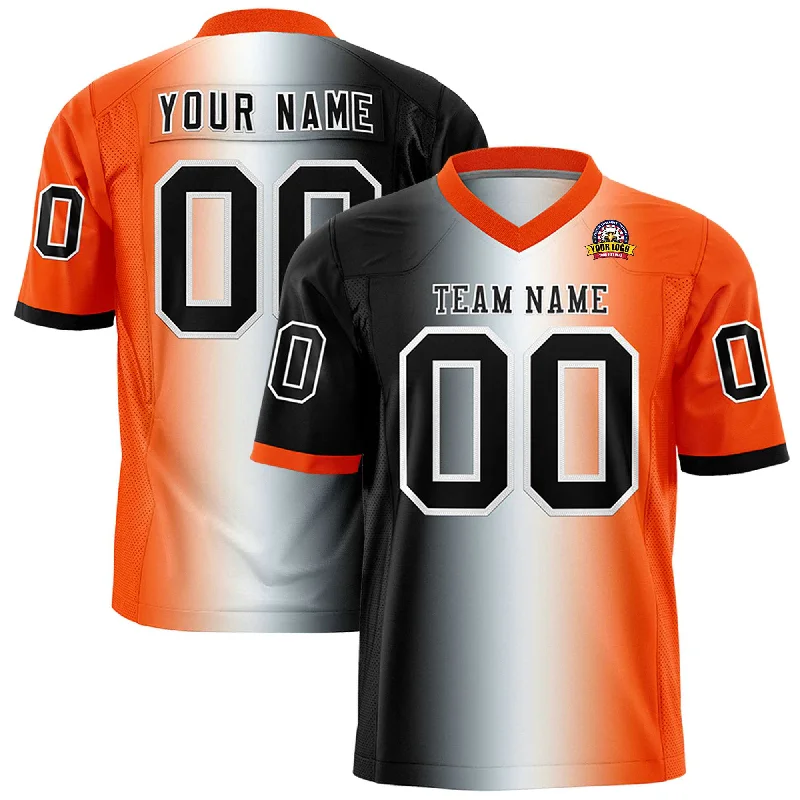 Custom Black White-Orange Personalized Gradient Fashion Authentic Football Jersey