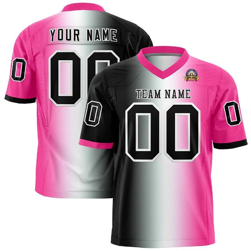 Custom Black White-Pink Personalized Gradient Fashion Authentic Football Jersey