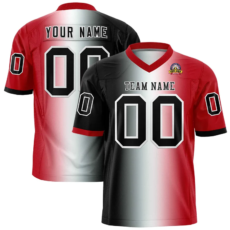 Custom Black White-Red Personalized Gradient Fashion Authentic Football Jersey