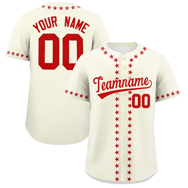 Custom Cream Red Star Ribbing Authentic Baseball Jersey