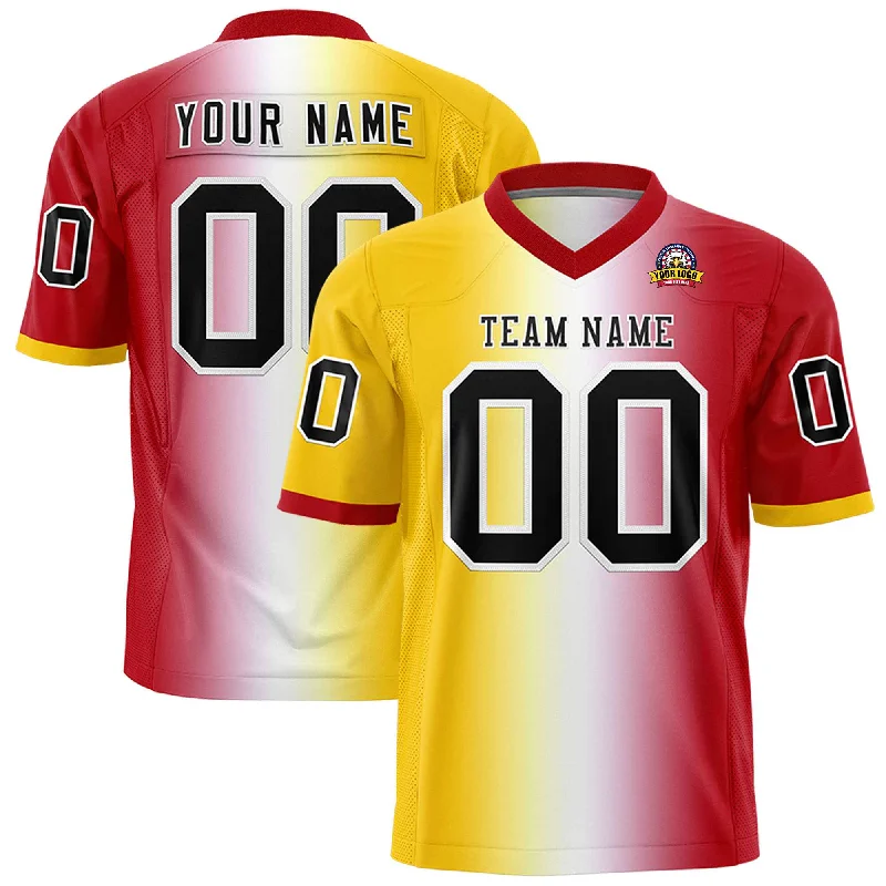 Custom Gold White-Red Personalized Gradient Fashion Authentic Football Jersey