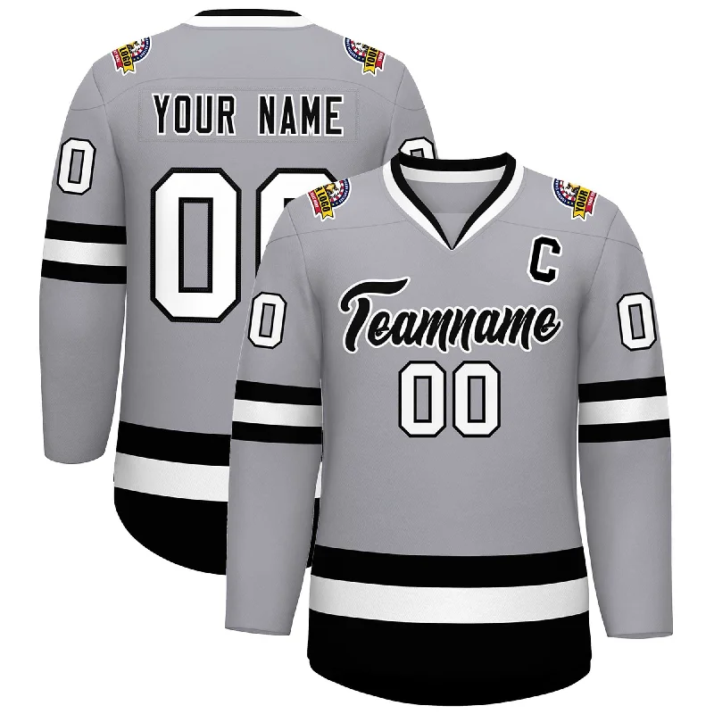 Custom Gray Black-White Classic Style Hockey Jersey