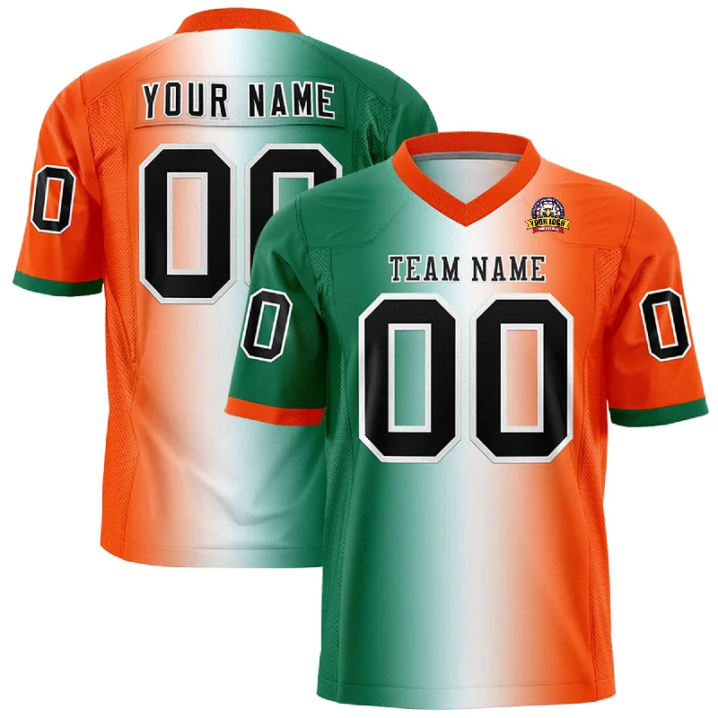 Custom Kelly Green White-Orange Personalized Gradient Fashion Authentic Football Jersey