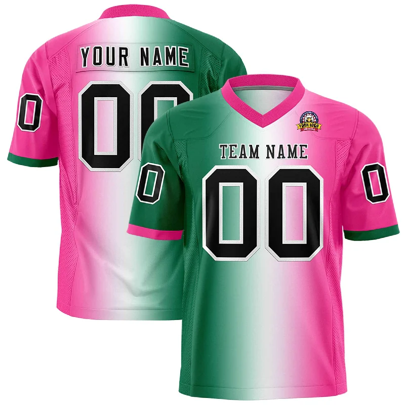 Custom Kelly Green White-Pink Personalized Gradient Fashion Authentic Football Jersey