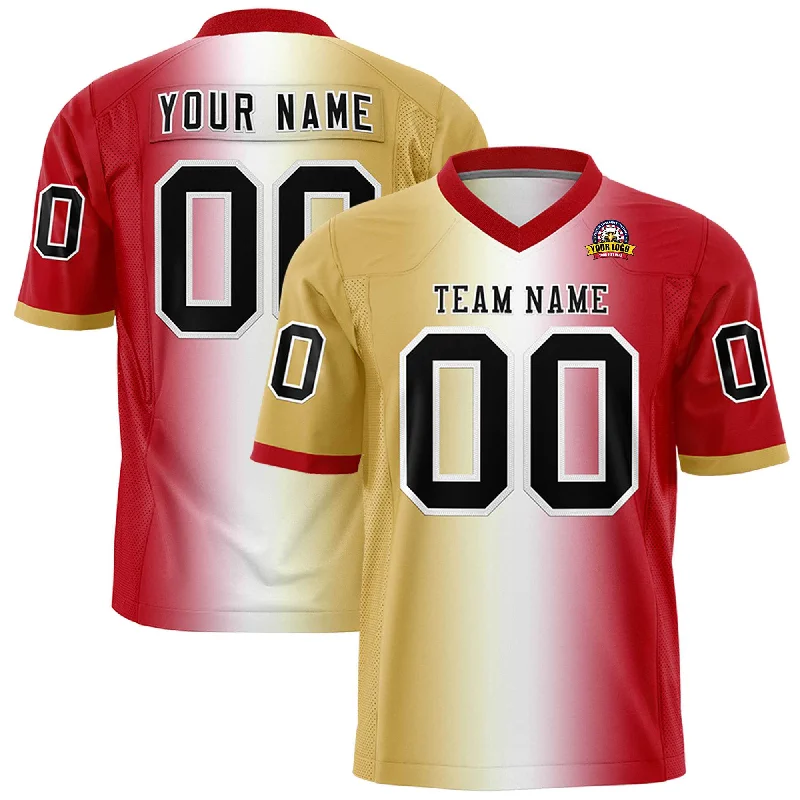 Custom Khaki White-Red Personalized Gradient Fashion Authentic Football Jersey