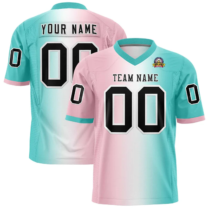 Custom Light Pink White-Bright Green Personalized Gradient Fashion Authentic Football Jersey