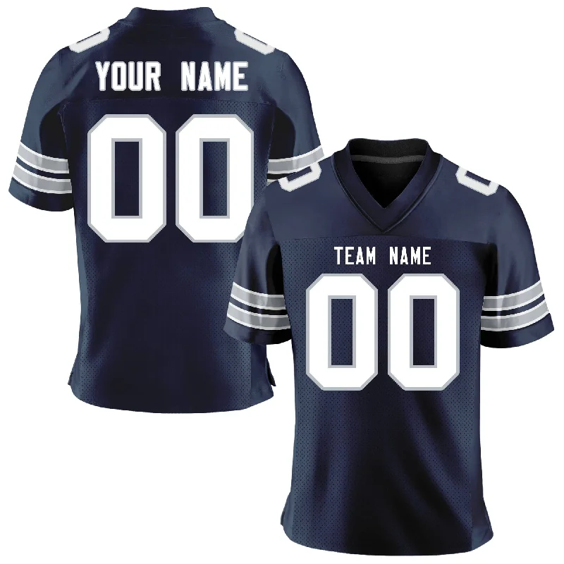 Custom Navy White-Gray Personalized Classic Mesh Authentic Football Jersey