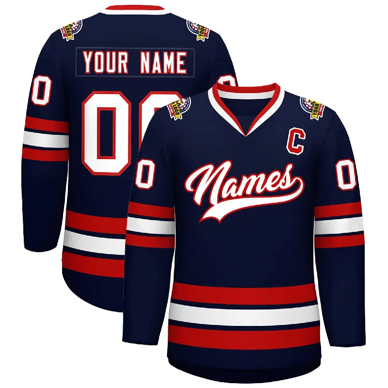 Custom Navy White-Red Classic Style Hockey Jersey