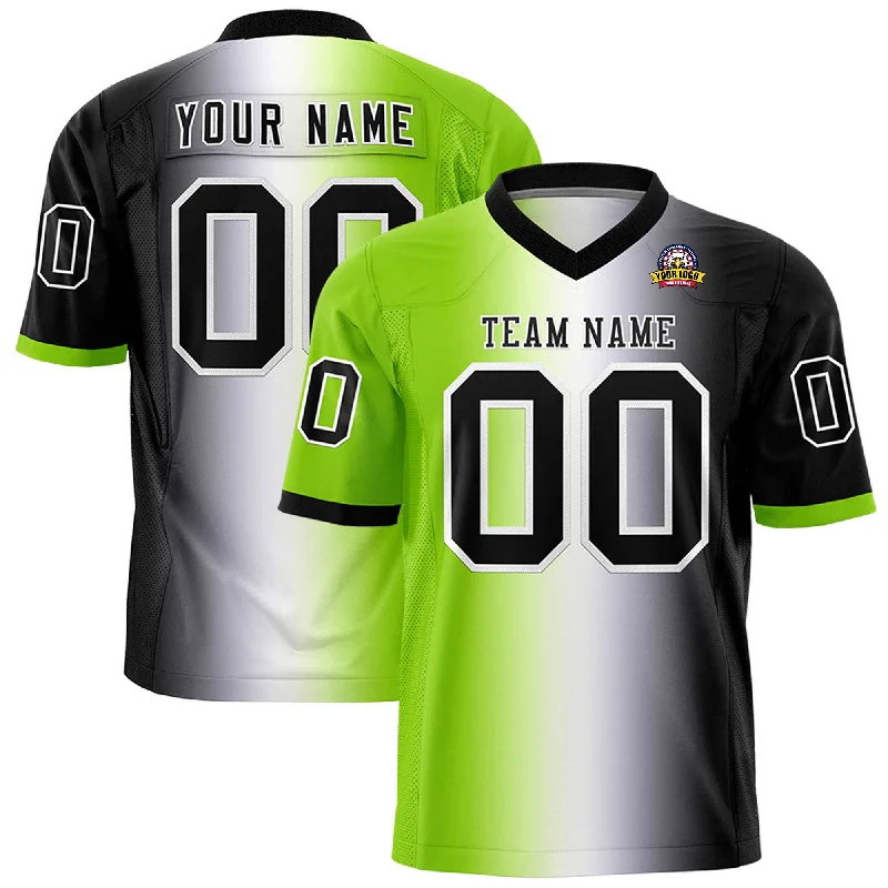 Custom Neon Green White-Black Personalized Gradient Fashion Authentic Football Jersey