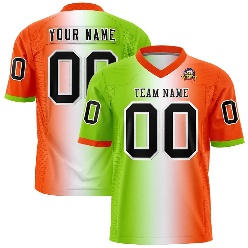 Custom Neon Green White-Orange Personalized Gradient Fashion Authentic Football Jersey