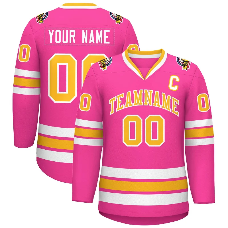 Custom Pink Gold-White Classic Style Hockey Jersey