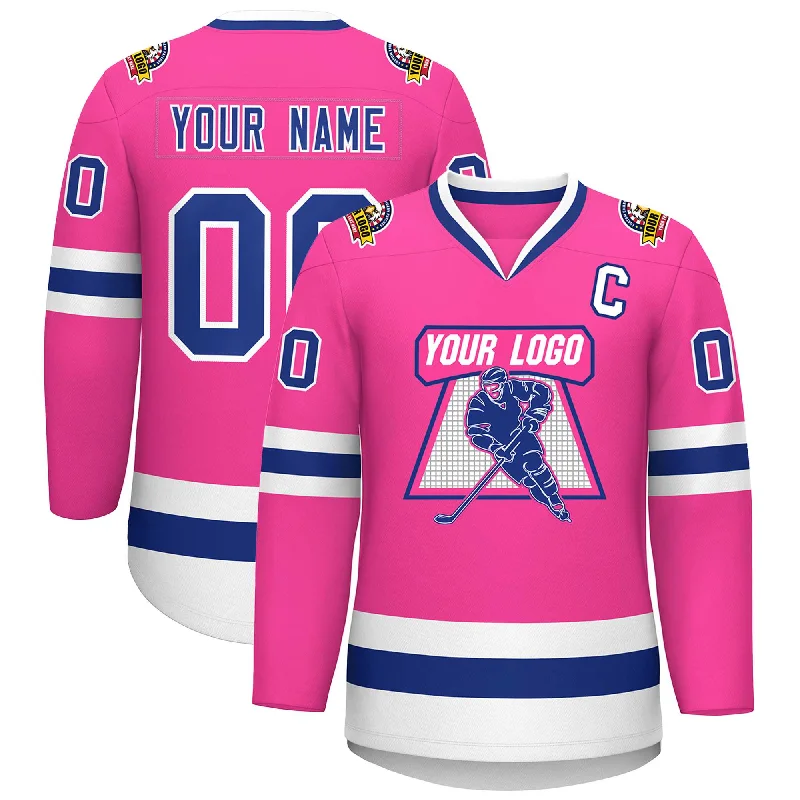 Custom Pink Royal-White Classic Style Hockey Jersey