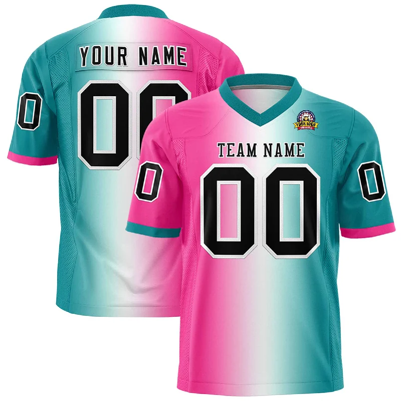 Custom Pink White-Aqua Personalized Gradient Fashion Authentic Football Jersey