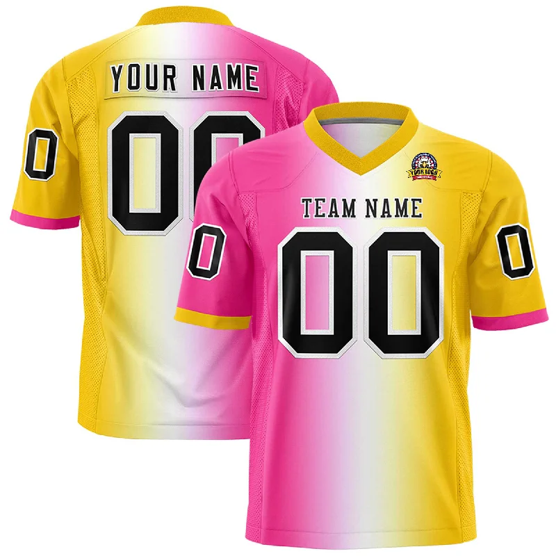 Custom Pink White-Gold Personalized Gradient Fashion Authentic Football Jersey