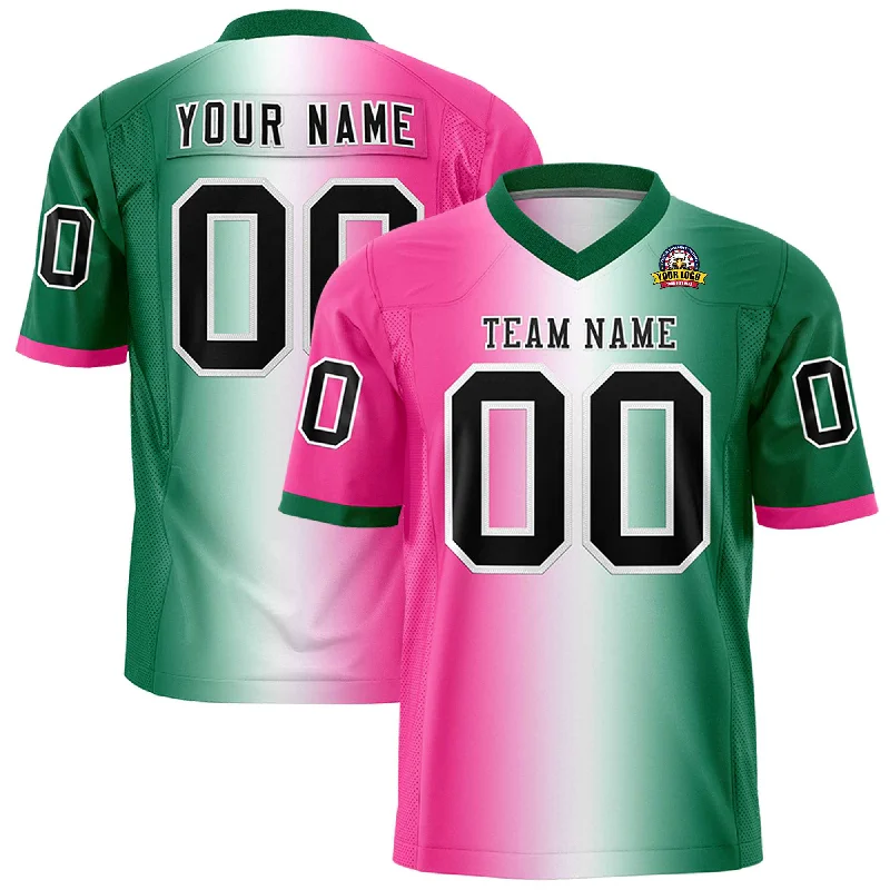 Custom Pink White-Kelly Green Personalized Gradient Fashion Authentic Football Jersey