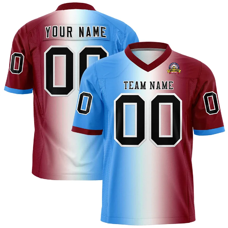 Custom Powder Blue White-Crimson Personalized Gradient Fashion Authentic Football Jersey