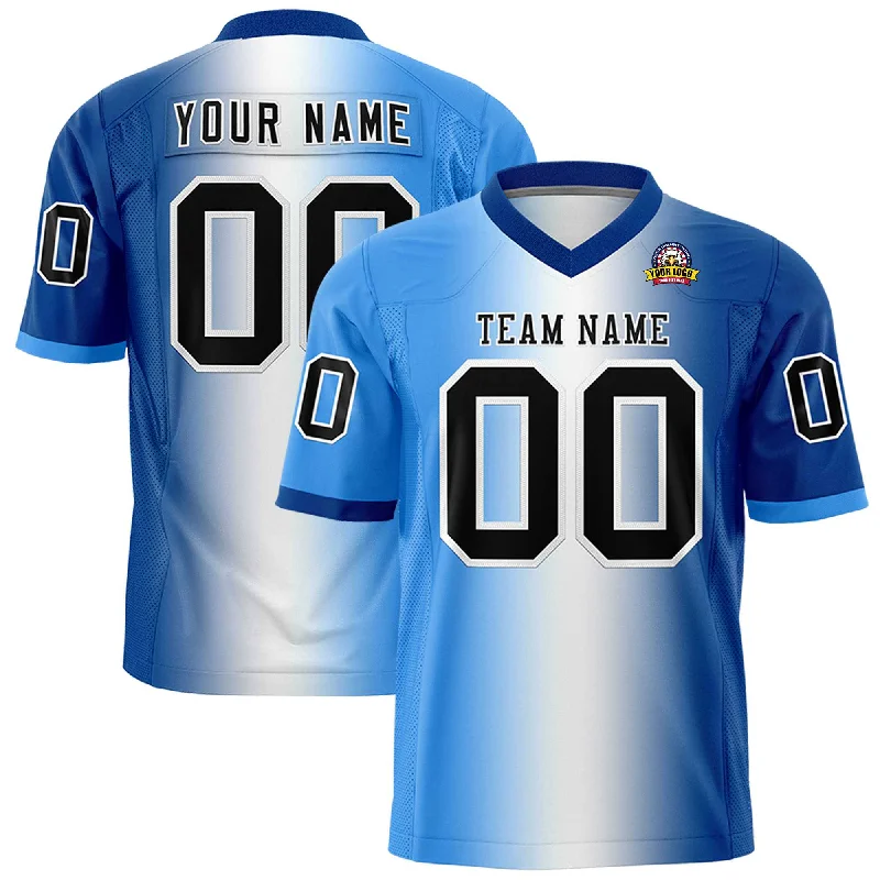 Custom Powder Blue White-Royal Personalized Gradient Fashion Authentic Football Jersey