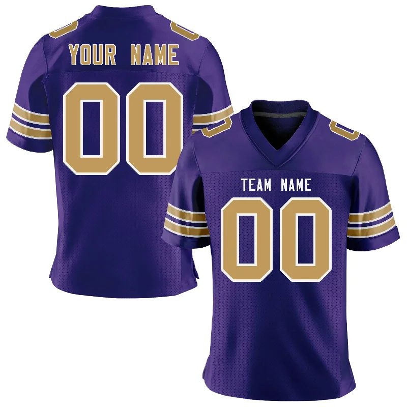 Custom Purple Old Gold-White Personalized Classic Mesh Authentic Football Jersey