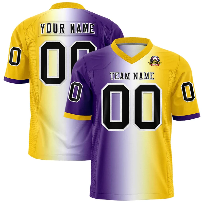 Custom Purple White-Gold Personalized Gradient Fashion Authentic Football Jersey