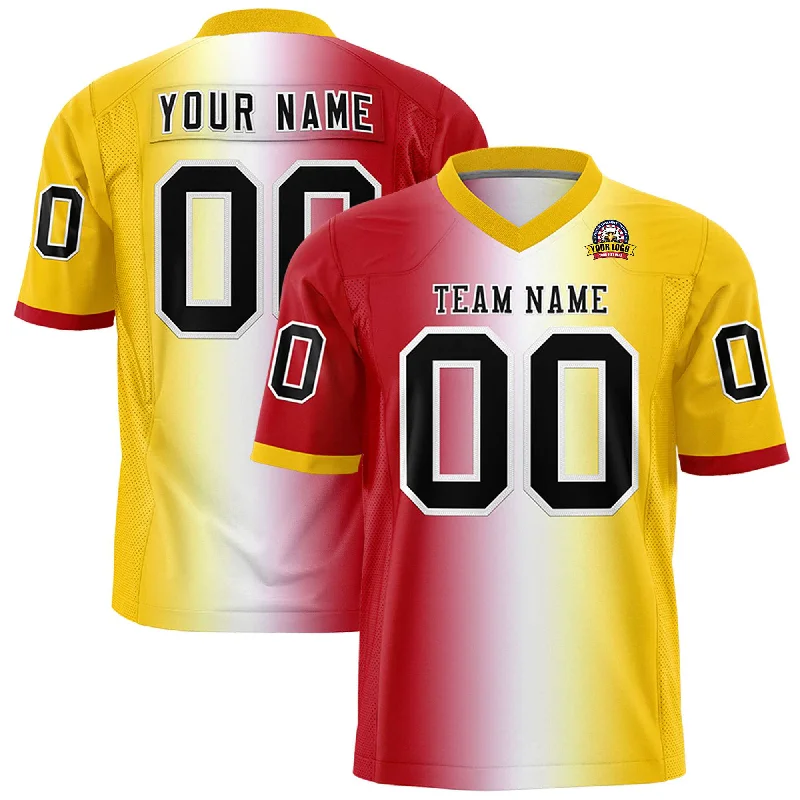 Custom Red White-Gold Personalized Gradient Fashion Authentic Football Jersey