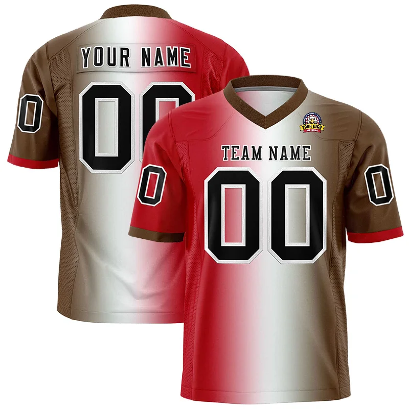 Custom Red White-Light Brown Personalized Gradient Fashion Authentic Football Jersey