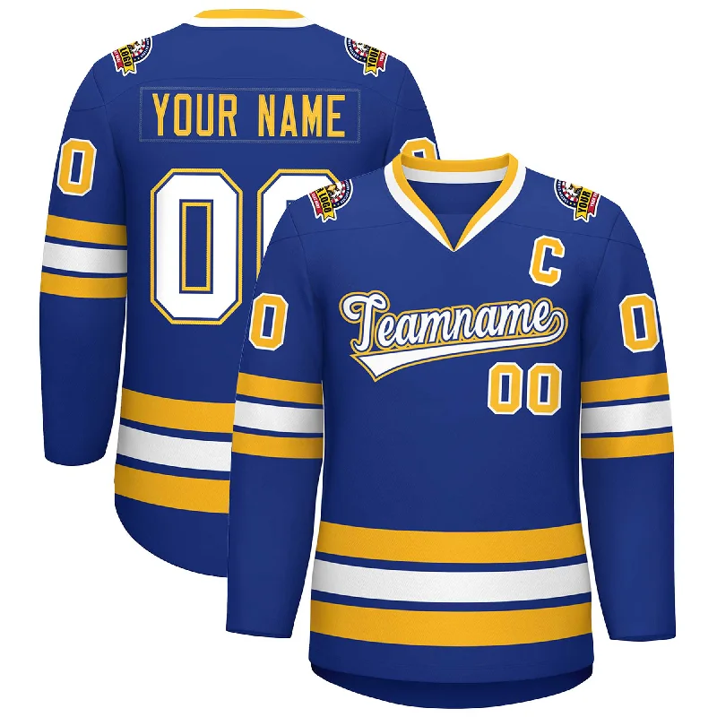 Custom Royal White Royal-Gold Classic Style Hockey Jersey