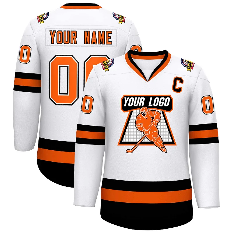 Custom White Orange White-Black Classic Style Hockey Jersey