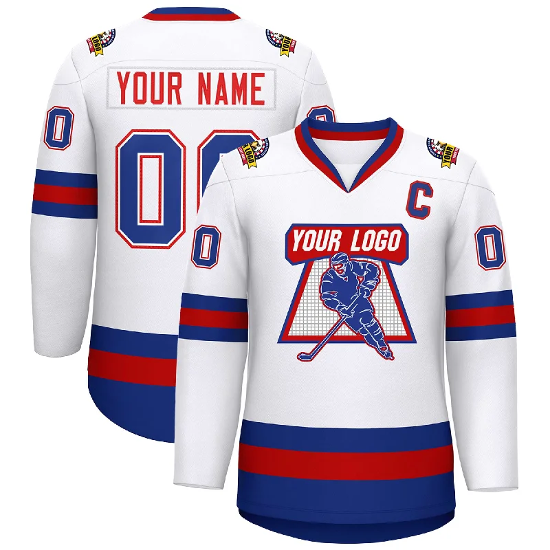 Custom White Red White-Royal Classic Style Hockey Jersey