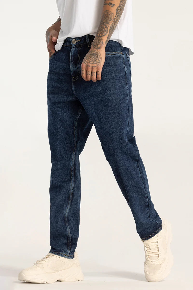 Dark Blue Plain Baggy Fit Jeans