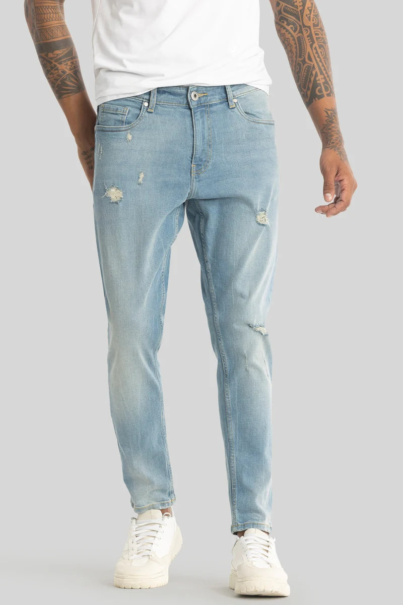 Electric Light Blue Distressed Skinny Fit Jeans