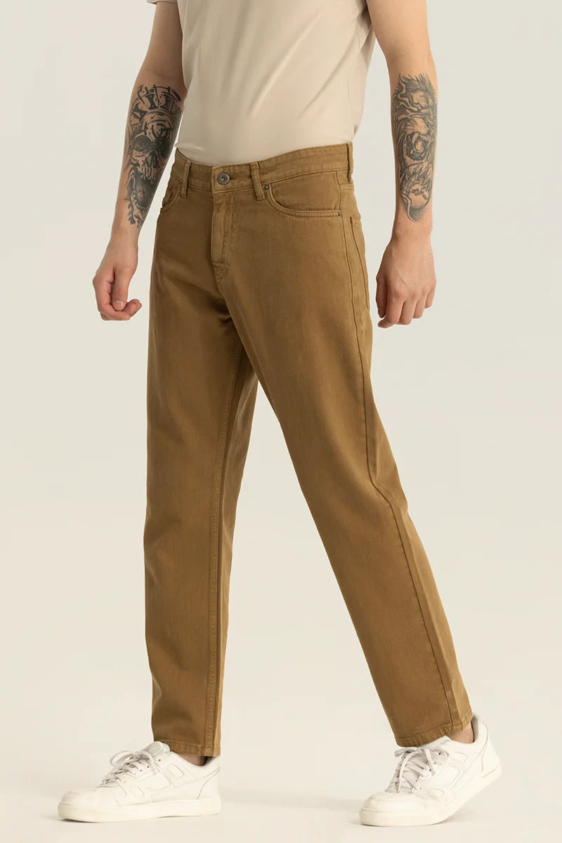 Etienne Brown Plain Relaxed Fit Jeans