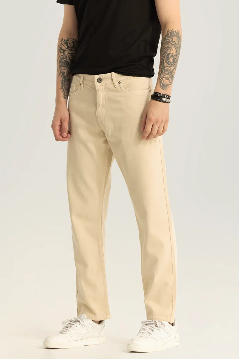 Etienne Cream Plain Relaxed Fit Jeans