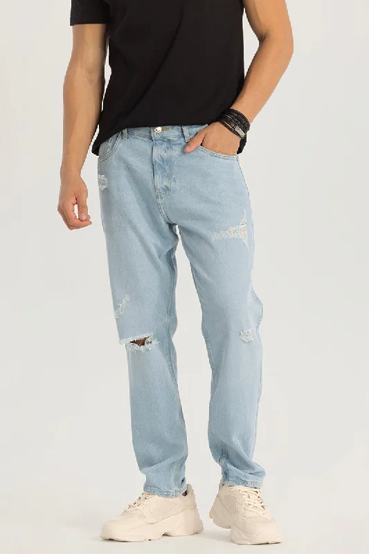 Light Blue Distressed Baggy Fit Jeans