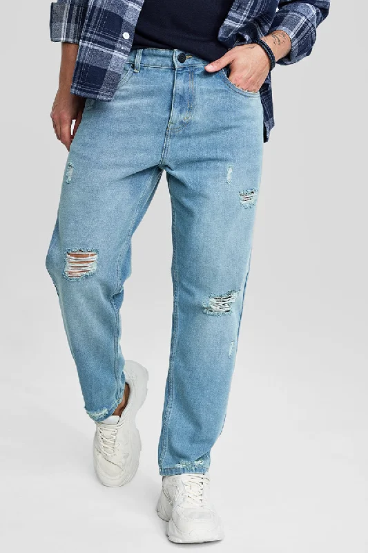 Light Blue Plain Baggy Fit Jeans