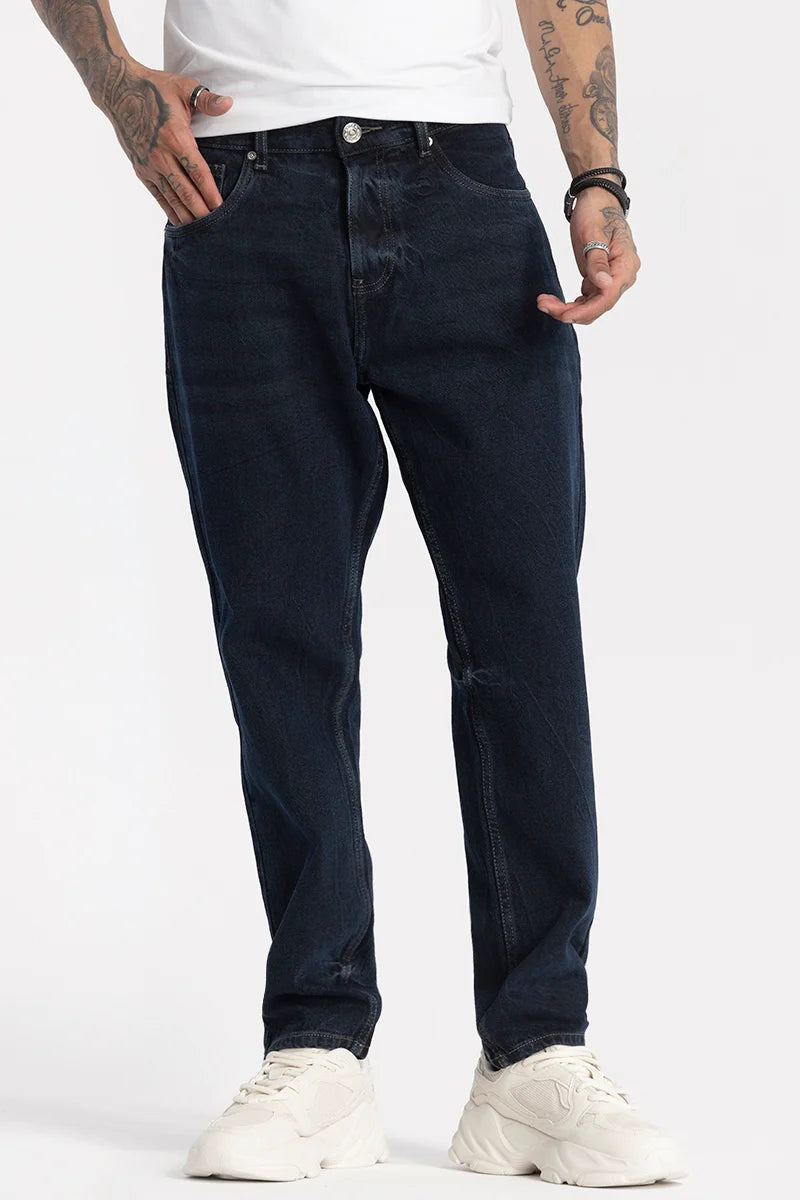 Navy Plain Baggy Fit Jeans