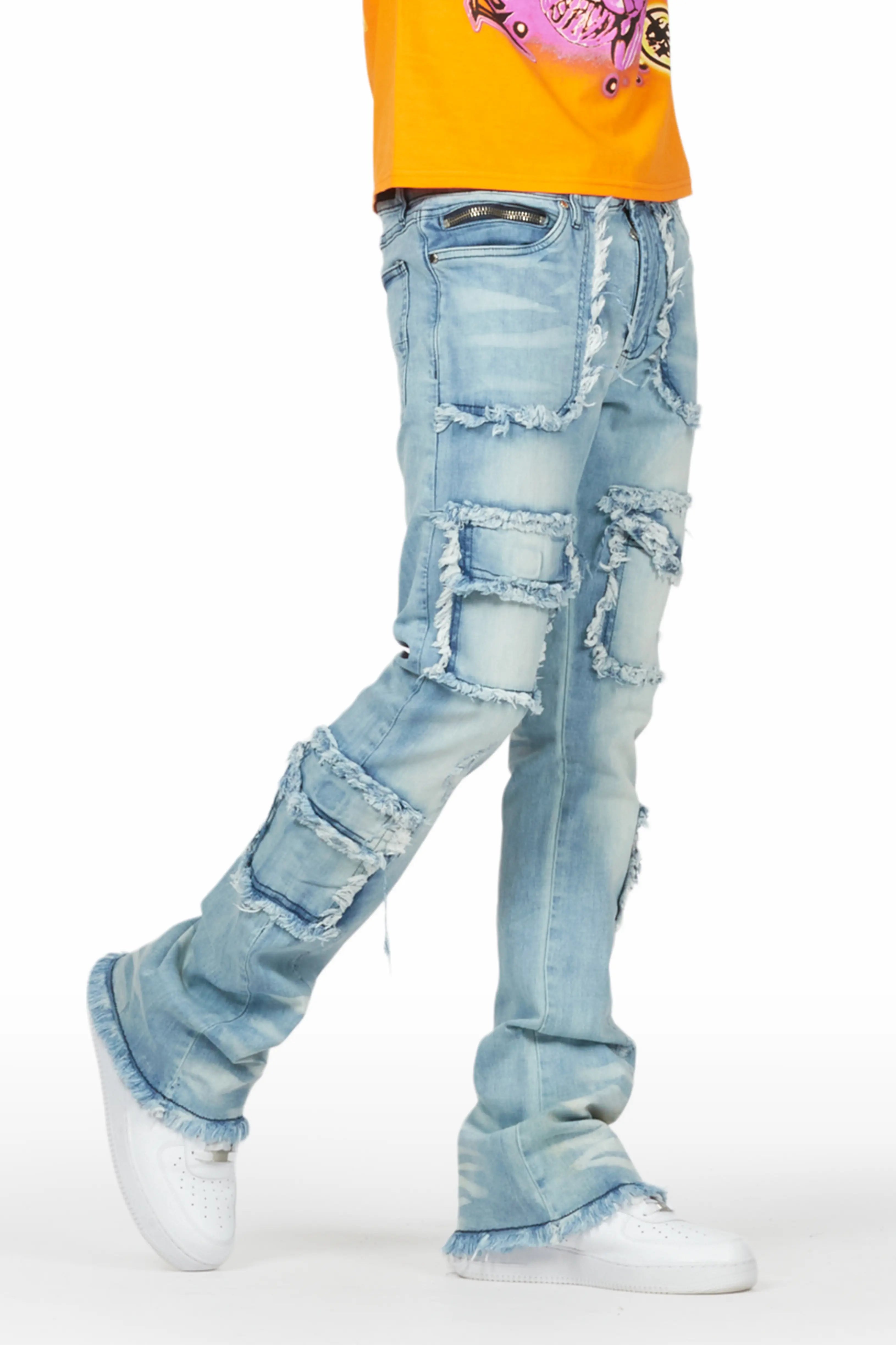 Savino Blue Stacked Flare Cargo Jean