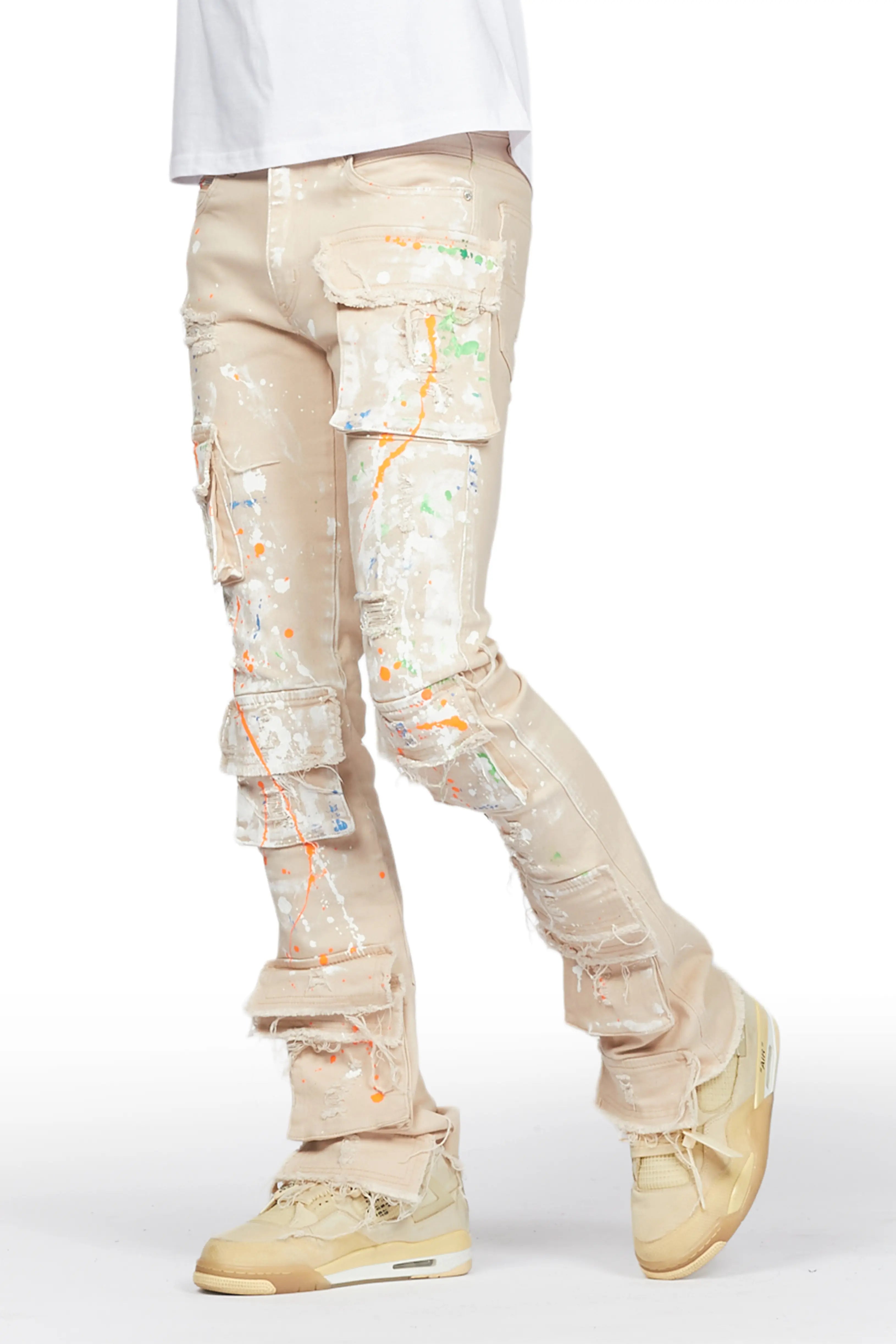 Ingo Beige Painter Stacked Flare Jean