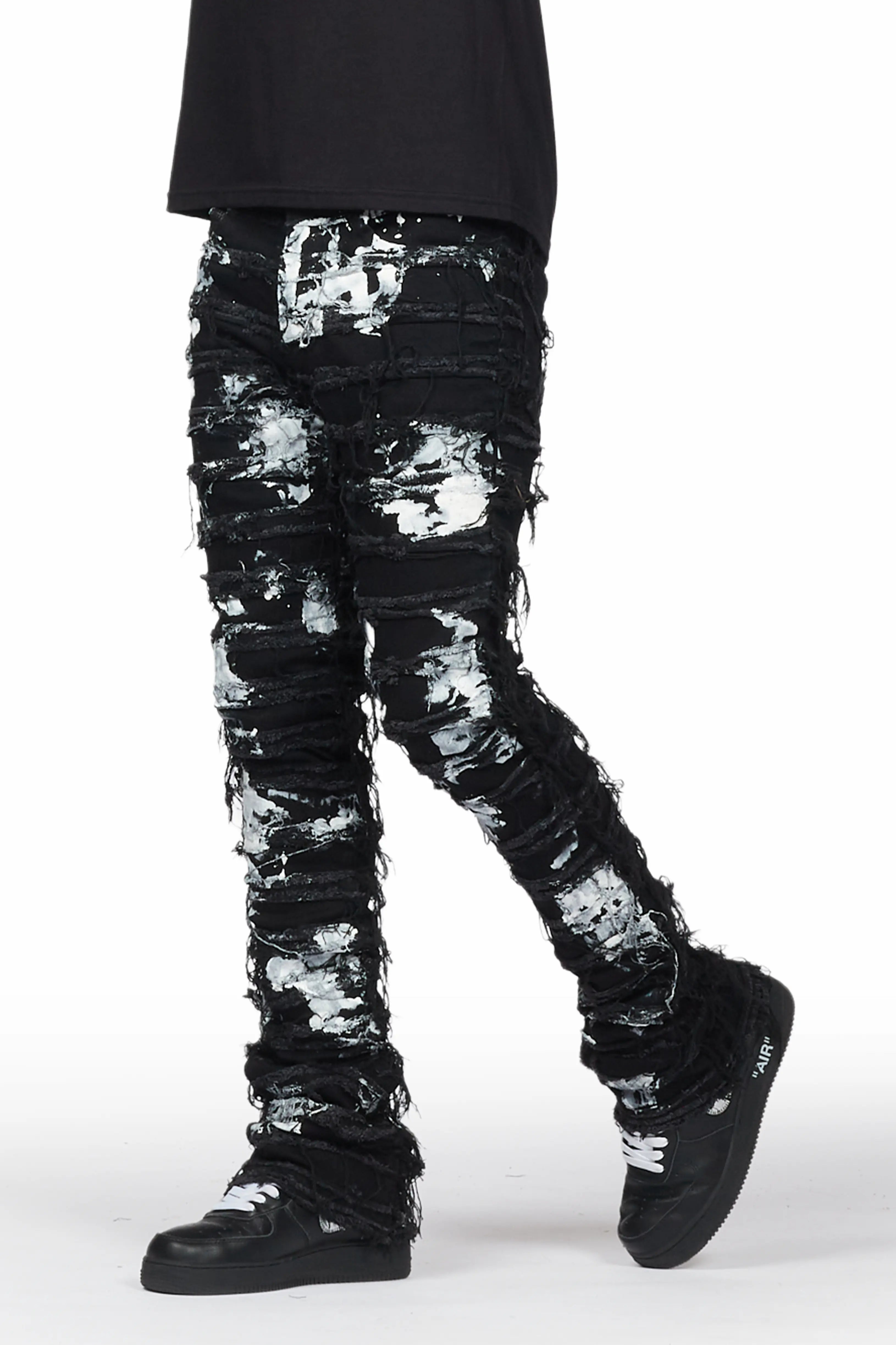 Langer Black Painter Stacked Flare Jean