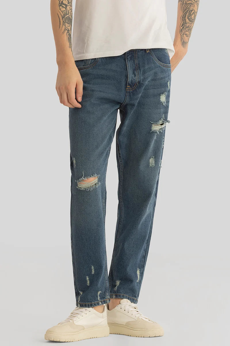 Vault Indigo Distressed Baggy Fit Jeans