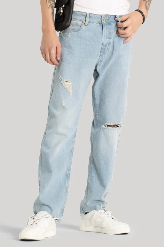 Light Blue Distressed Relaxed Fit Jeans