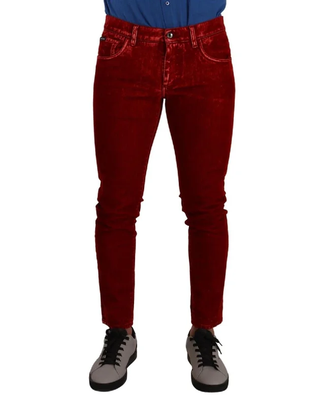 Dolce & Gabbana  Red Velvet Skinny Fit Jeans for Men