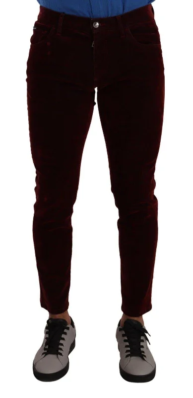 Dolce & Gabbana  Men's Slim Fit Corduroy Jeans in Burgundy