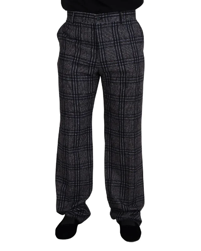 Dolce & Gabbana  Wool Check Trousers for Men - Gray