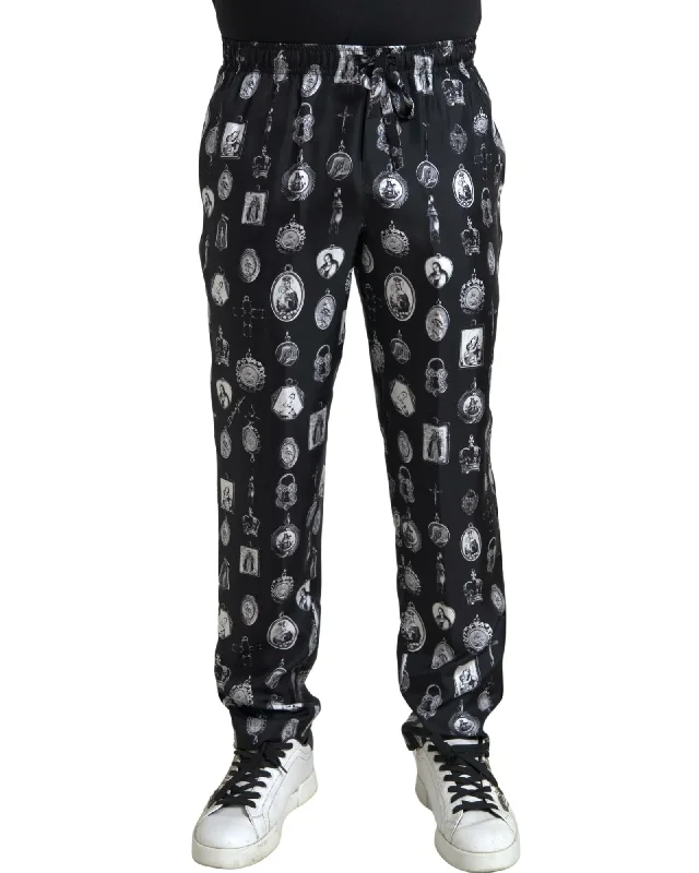 Dolce & Gabbana  Medallions Print Silk Pants - Black