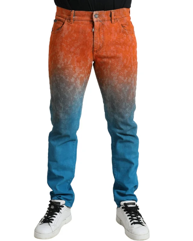 Dolce & Gabbana  Men's Gradient Slim Fit Jeans - OrangeBlue