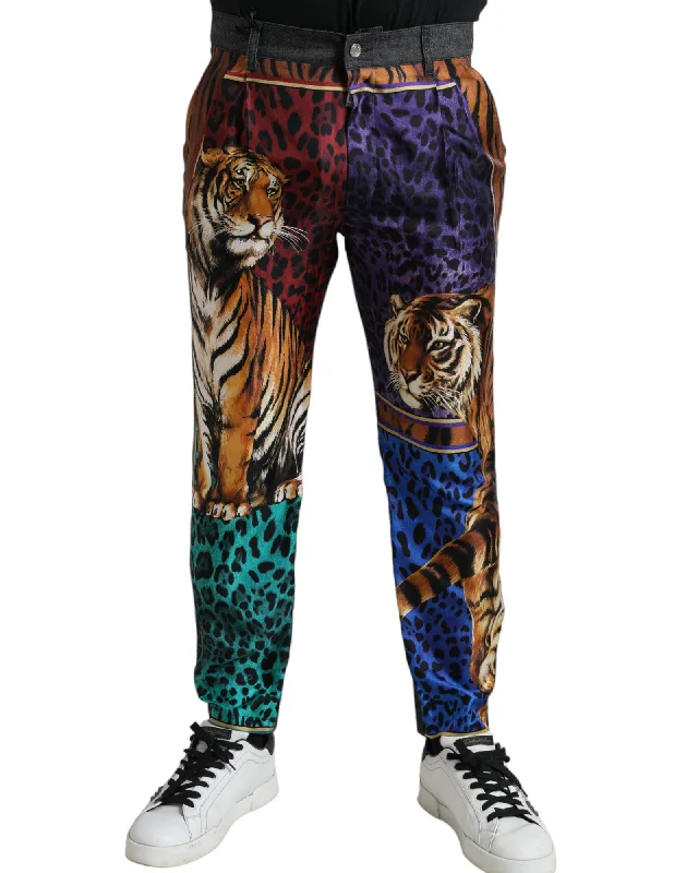 Dolce & Gabbana  Tiger Print Silk Trousers for Men