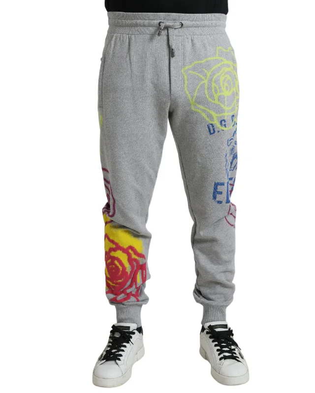 Dolce & Gabbana  Men's Rose Print Jogger Sweatpants - Grey